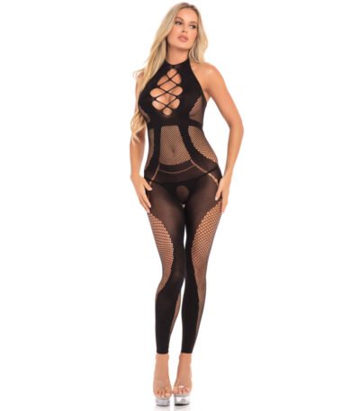 Pink Lipstick Bodystocking Black (S/M)
