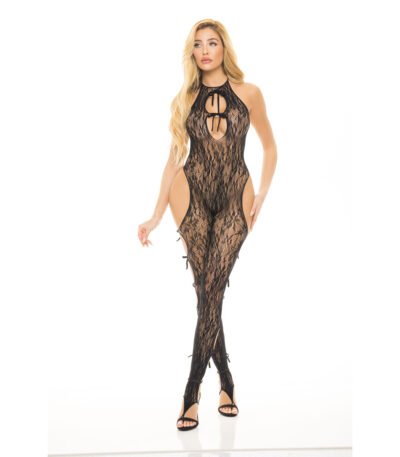 Pink Lipstick Bodystocking Black (One size)