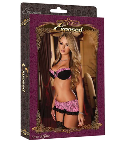 Exposed Underwear Set Black Pink (XXL)