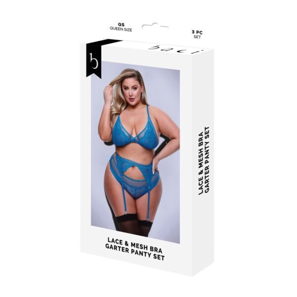 Baci Lingerie Underwear Set Garter & Panty Blue (Queen)