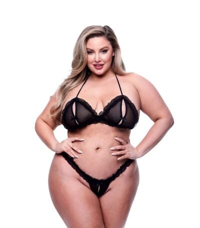 Baci Lingerie Underwear Set Crotchless G- Black 2 Pieces (Queen size)