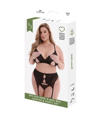 Baci Lingerie Underwear Set Peek-A-Boo Bra Black (Queen)